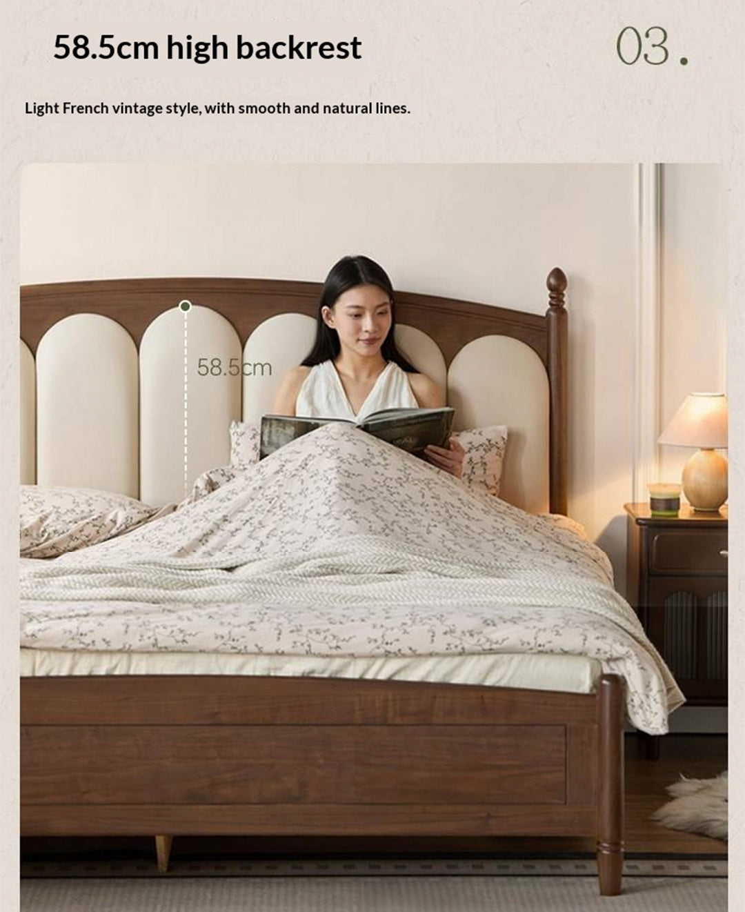 Black Walnut Solid Wood Box Bed — French Retro Style with Genuine Leather and Piano Key Design