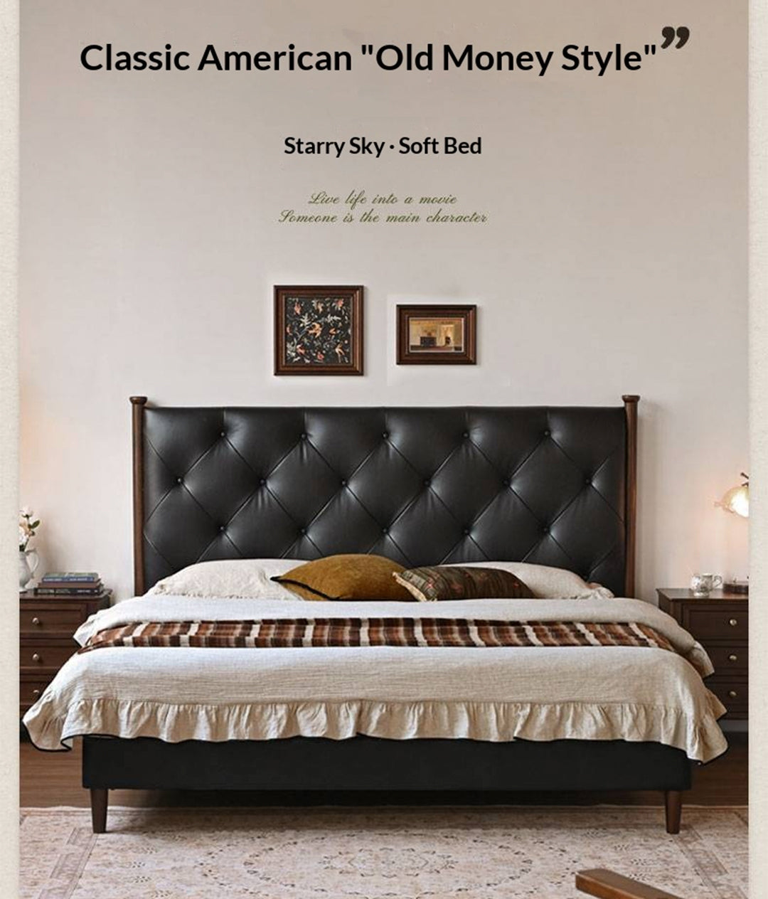 Genuine Leather Luxury Upholstered Bed American Style