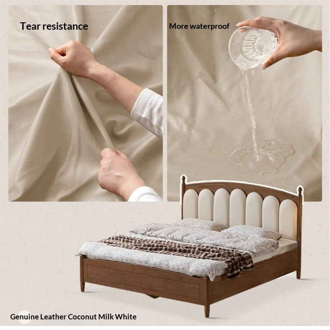 Black Walnut Solid Wood Box Bed — French Retro Style with Genuine Leather and Piano Key Design