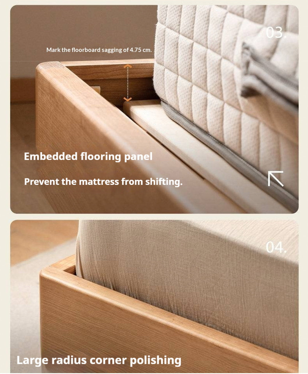 Cherry Solid Wood Bed — Retro Style with Genuine Leather Upholstery