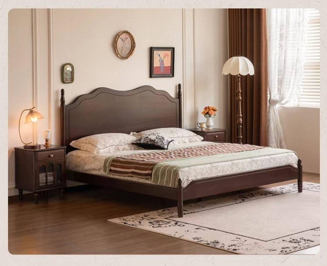 Poplar Solid Wood Bed — French Retro Style with Mid-Fashion Design