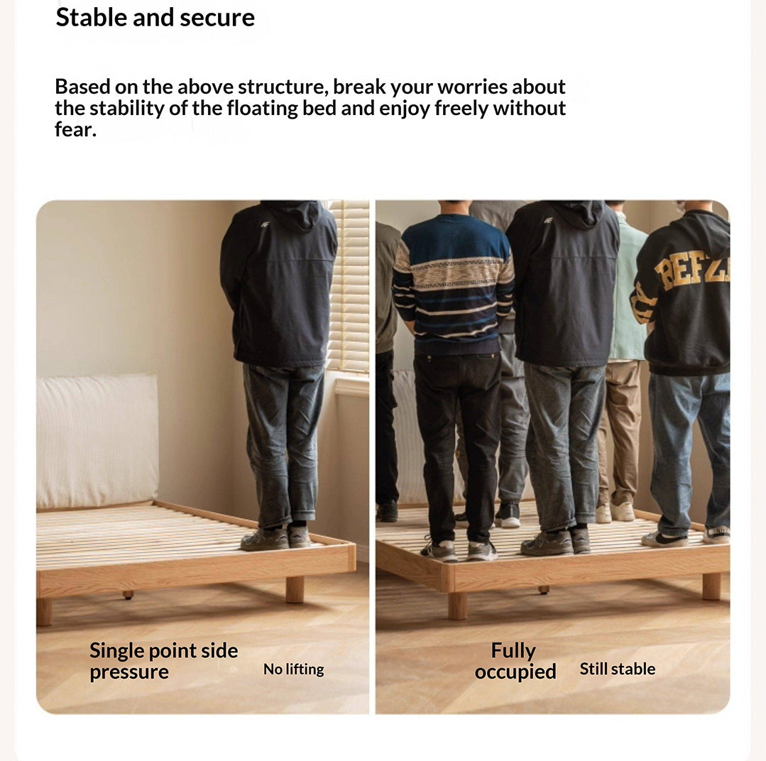 Oak Solid Wood Bed — Cream Style Upholstered Suspended Luminous Bed