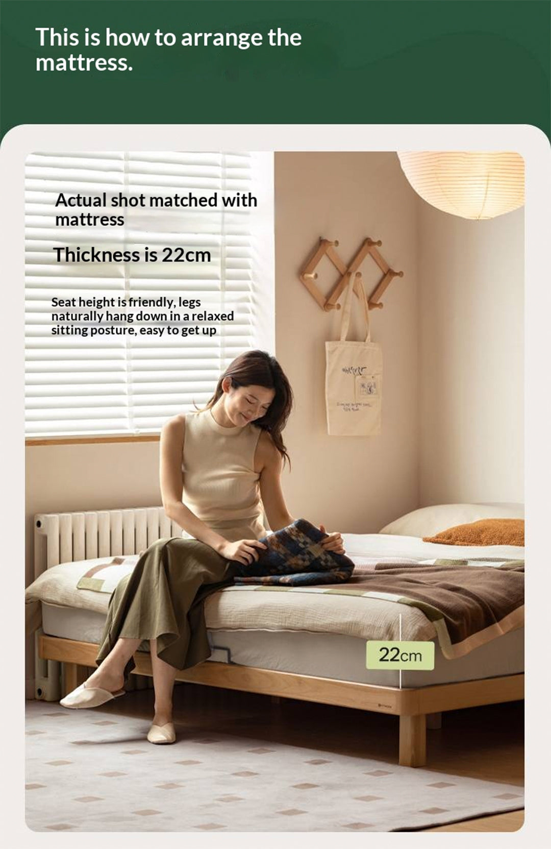 Beech, Rubberwood Solid Wood Platform Bed, Headboard-Free Bed with Flat Edge