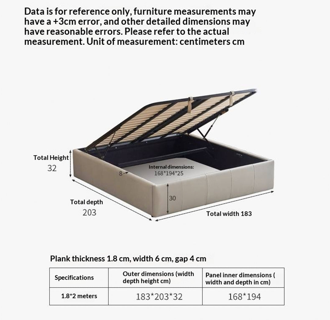 Genuine Leather Luxury Platform Box Bed, Headboard-Free Bed