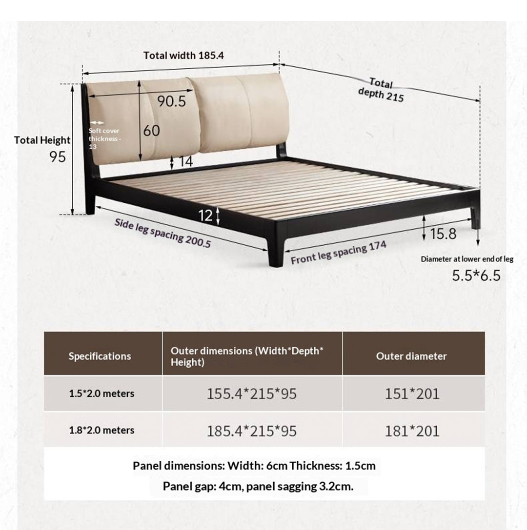 Rubberwood Solid Wood Bed — Modern Minimalist Design with Upholstered Genuine Leather