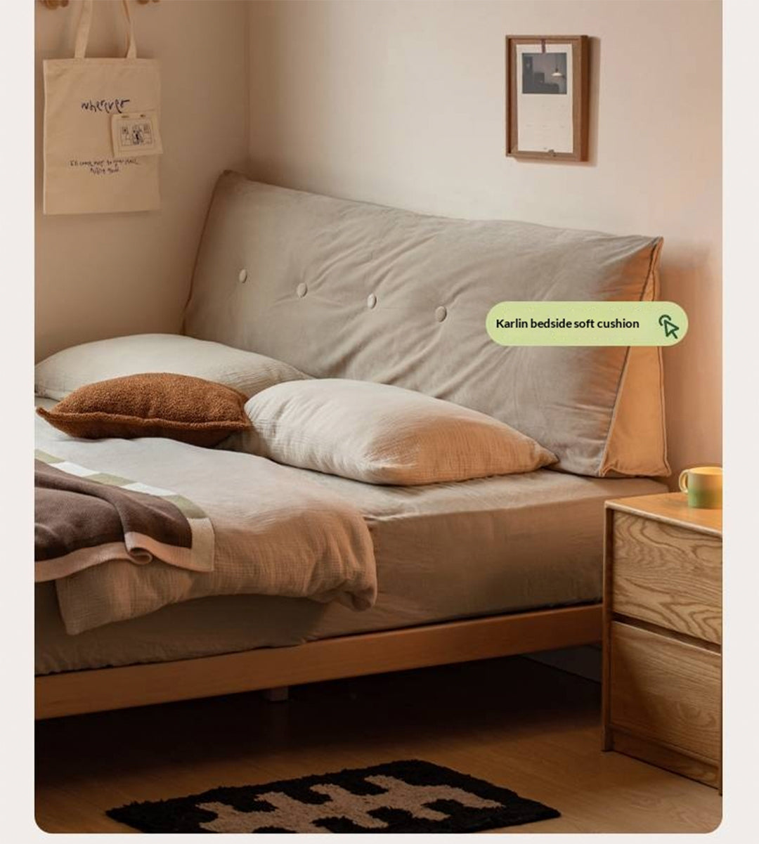 Beech, Rubberwood Solid Wood Platform Bed, Headboard-Free Bed with Flat Edge