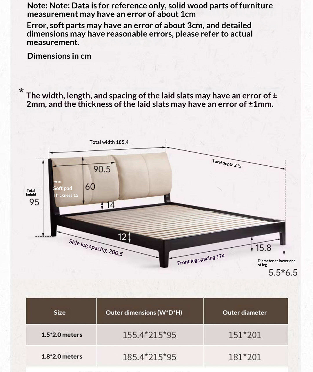 Rubberwood Solid Wood Genuine leather, Fabrics Simple Soft Double Bed