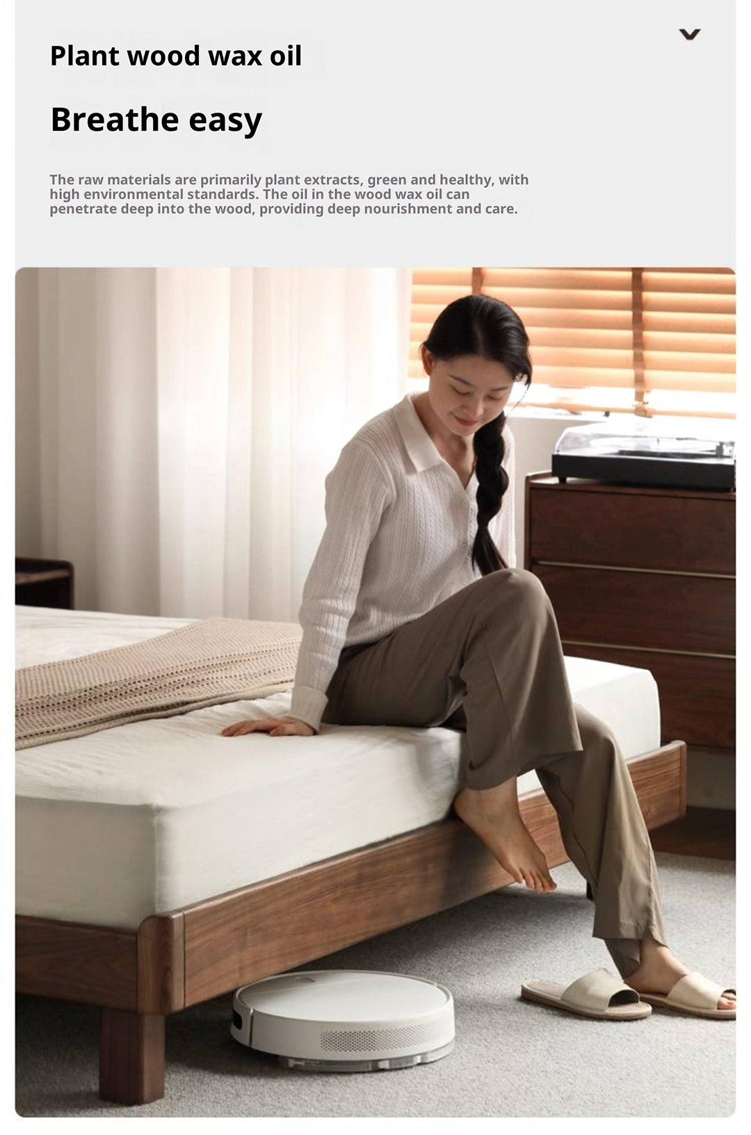 Black Walnut, Teak Solid Wood Bed with High Headboard