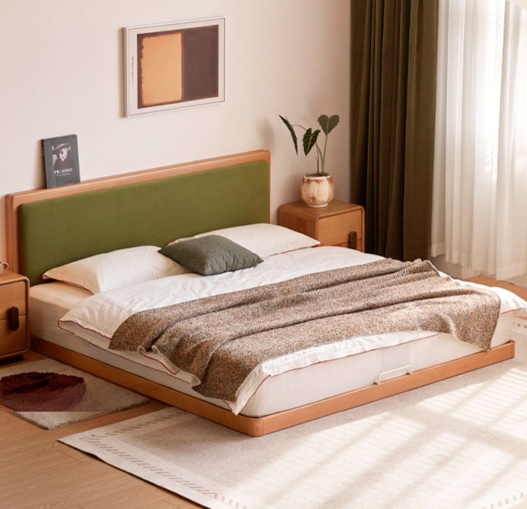 Beech Solid Wood Bed – Platform Bed with Soft Upholstery