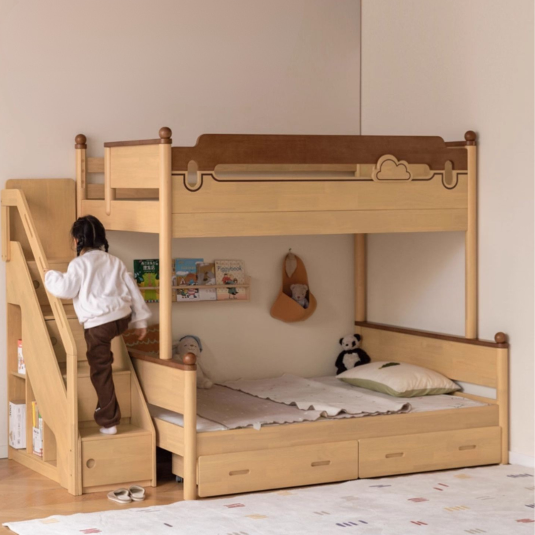 Rubberwood Solid Wood Children's Multifunctional Bunk Bed