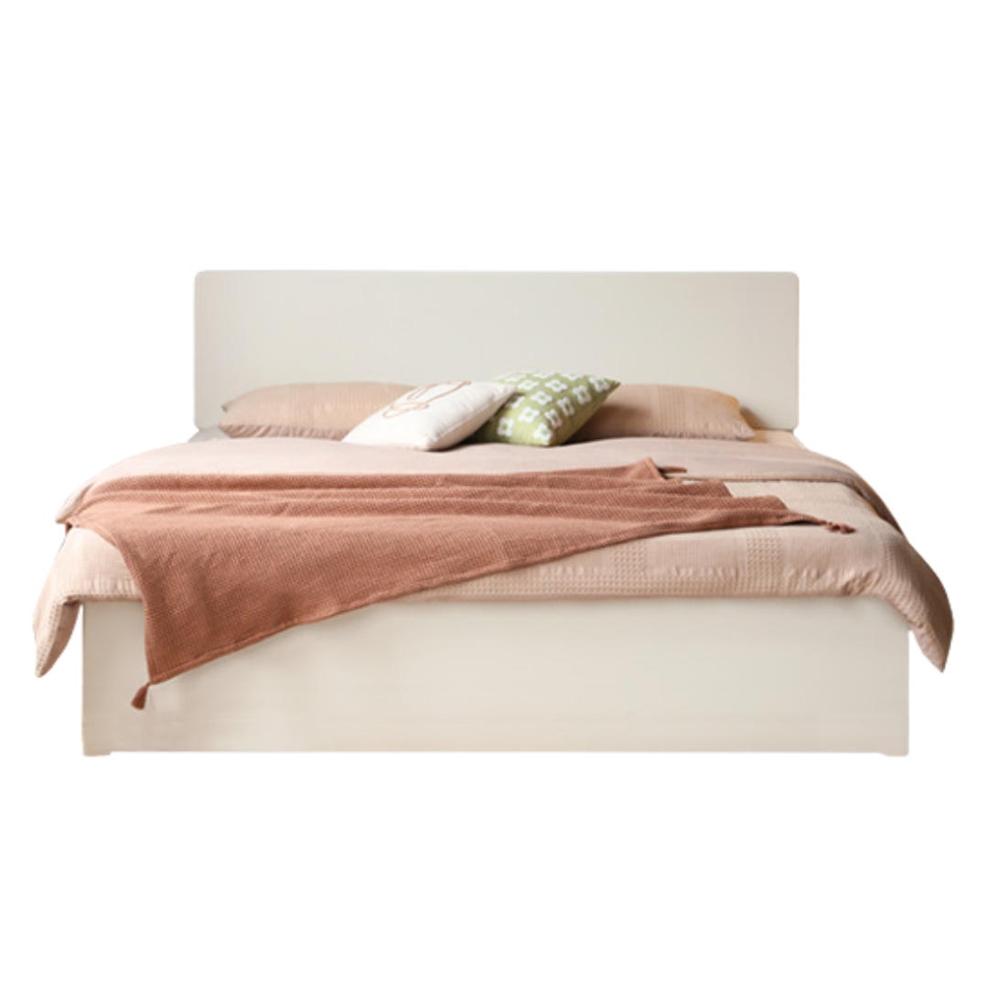 Rubber Wood,Poplar Solid Wood Box Bed, Cream Storage Bed