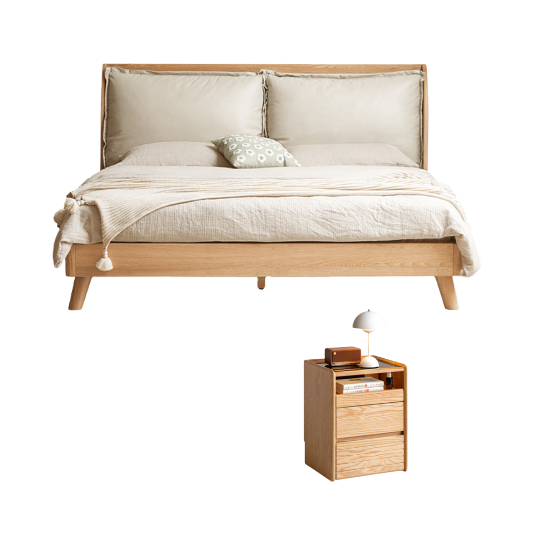 Oak Solid Wood Top Grain Leather, Technical Cloth ,Fabric Bed