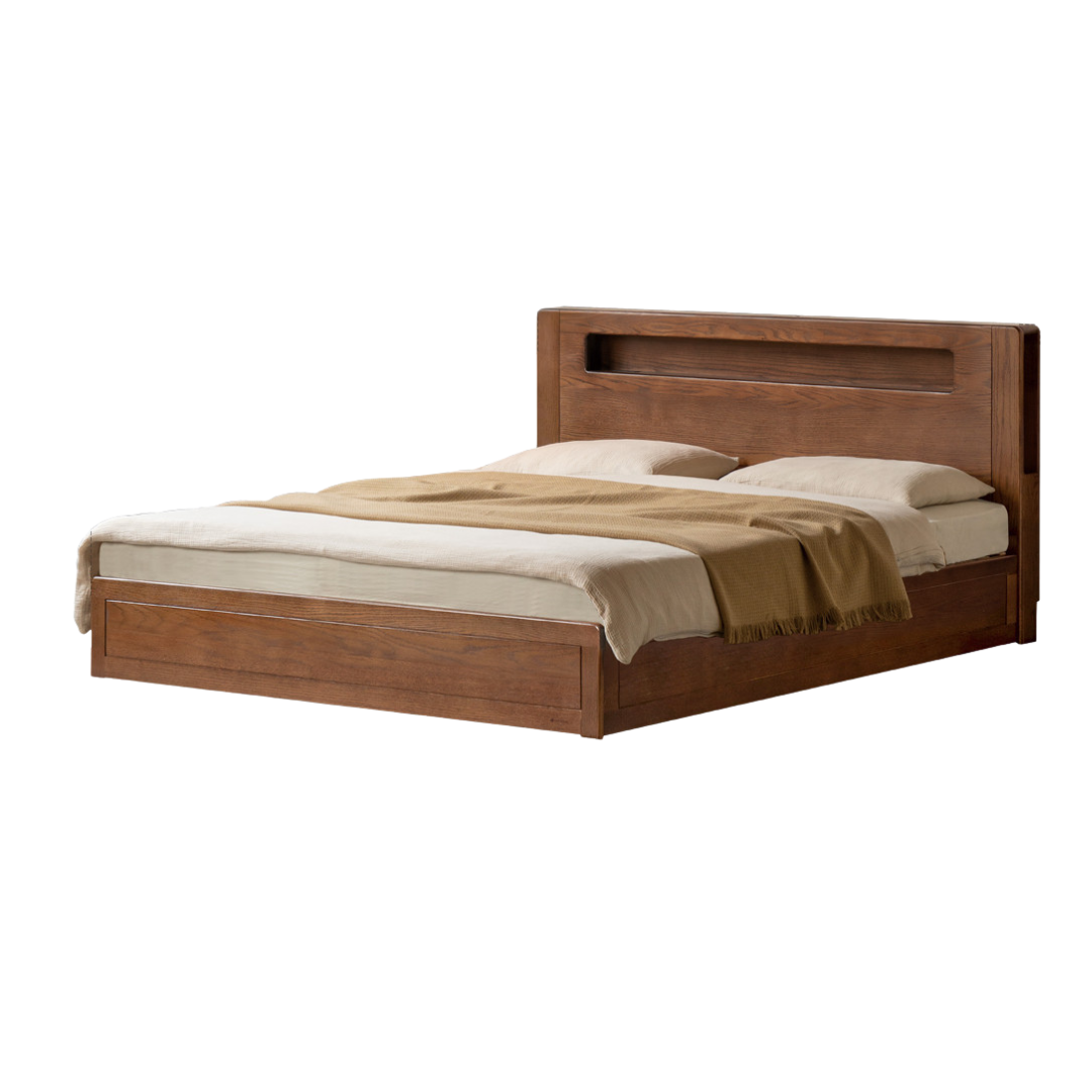 Oak Solid Wood Modern Minimalist Multifunctional with Light Box Bed