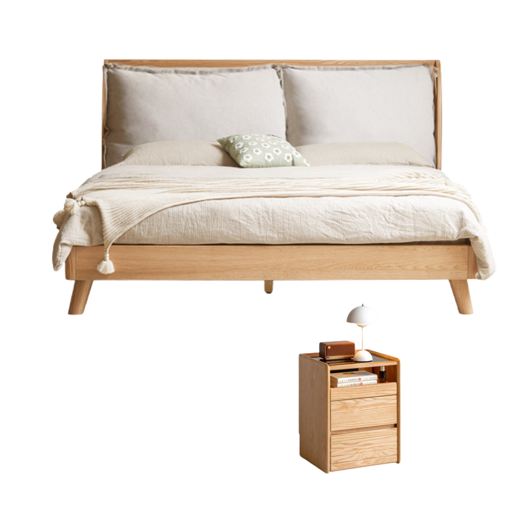 Oak Solid Wood Top Grain Leather, Technical Cloth ,Fabric Bed