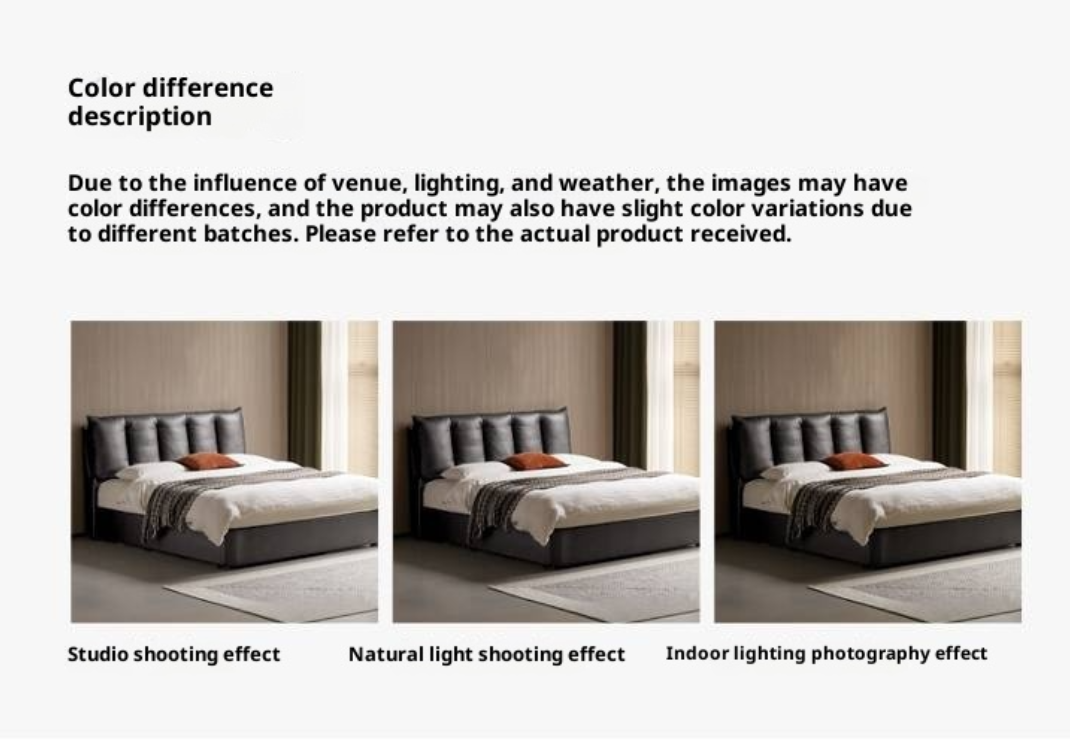 Genuine Leather Black Light Luxury Box Bed