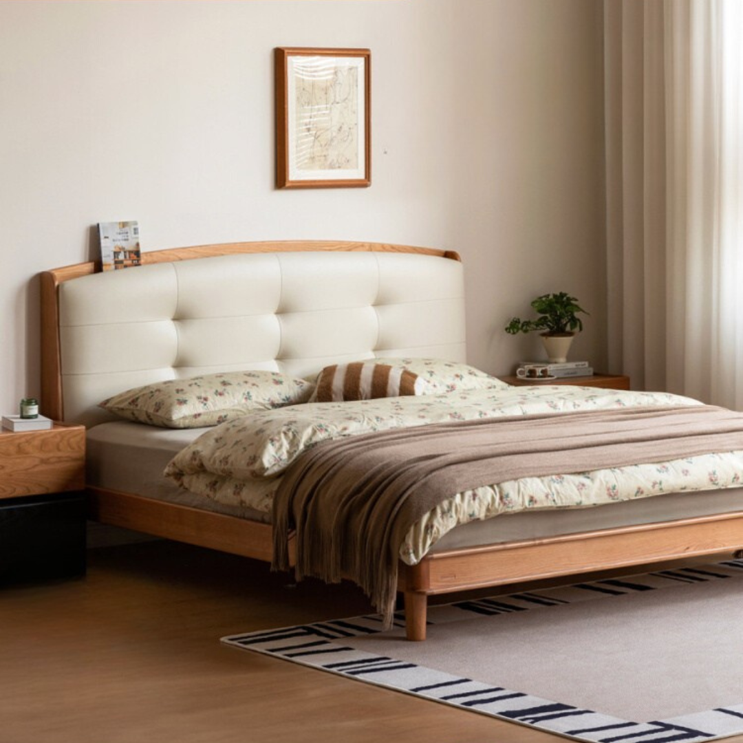 Cherry, Pine, Beech Solid Wood Bed Retro Vintage