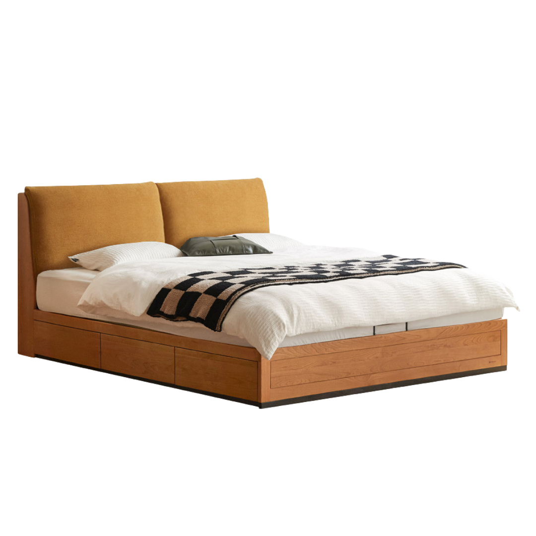 Cherry Solid Wood Box Bed Vintage Style