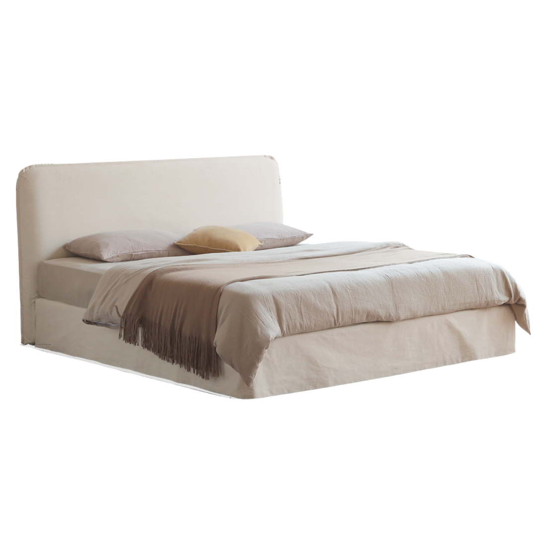 Fabric White Cotton Linen Edge Bed Wabi-sabi Style