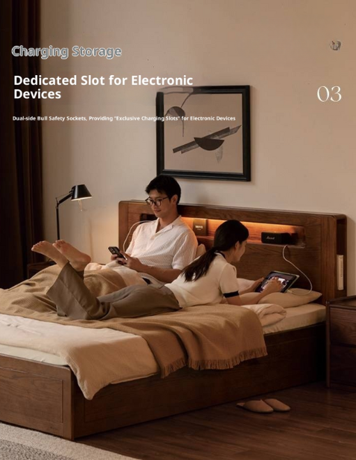 Oak Solid Wood Modern Minimalist Multifunctional with Light Box Bed