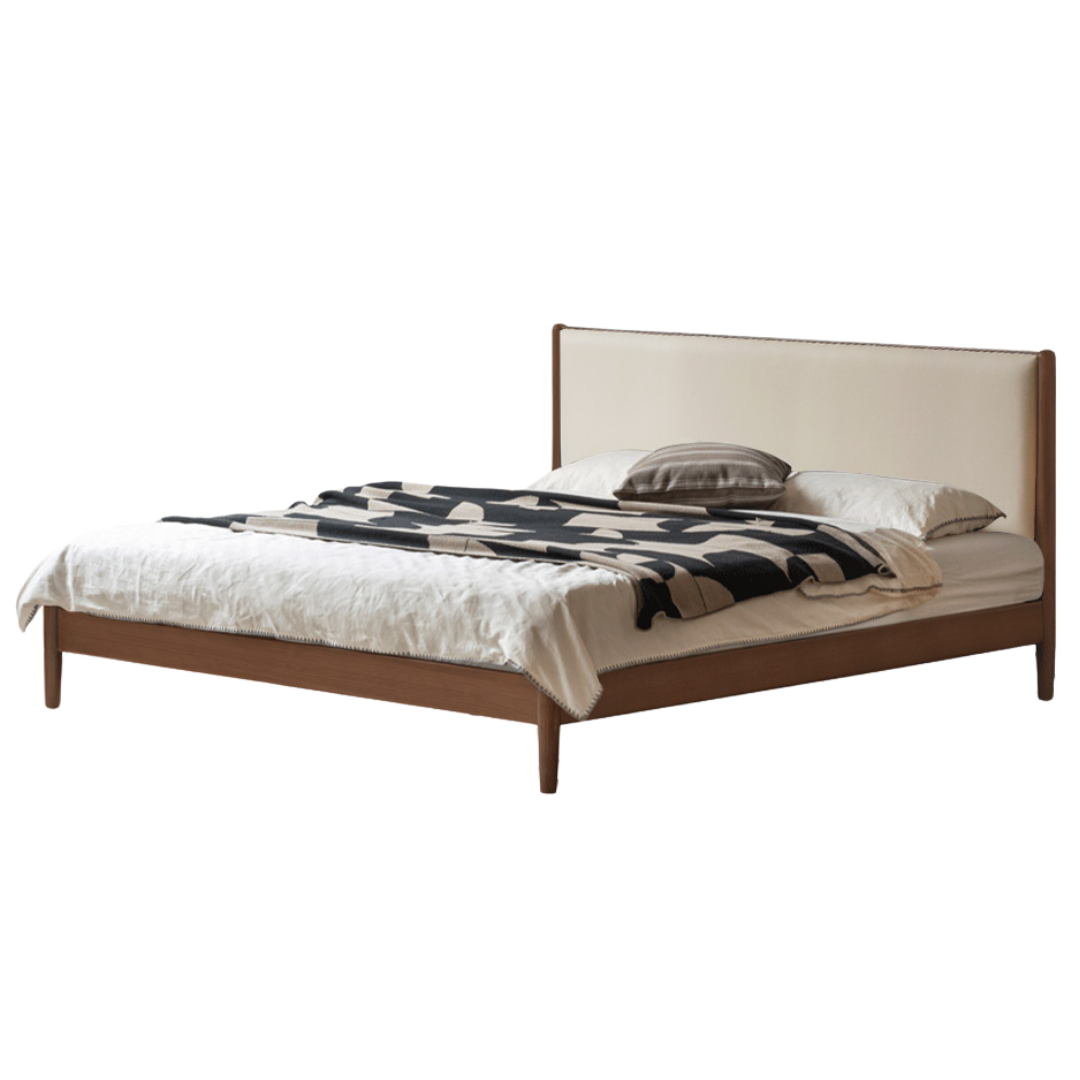 Rubberwood,Black Walnut, Oak Solid Wood Leather Soft Bed Italian Light Luxury