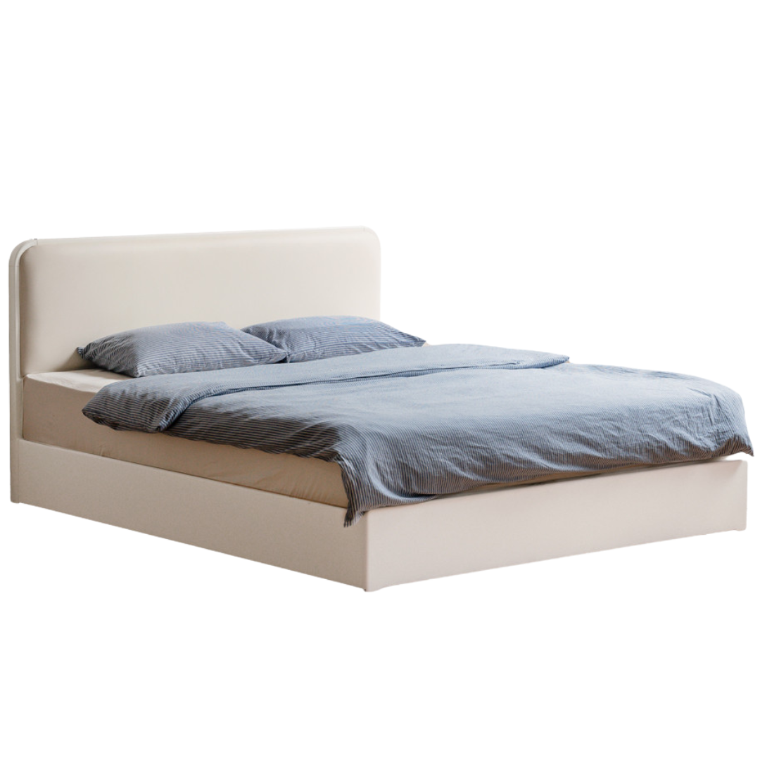 Rubberwood Solid Wood Bed Modern Minimalist Box Bed White Cream Style
