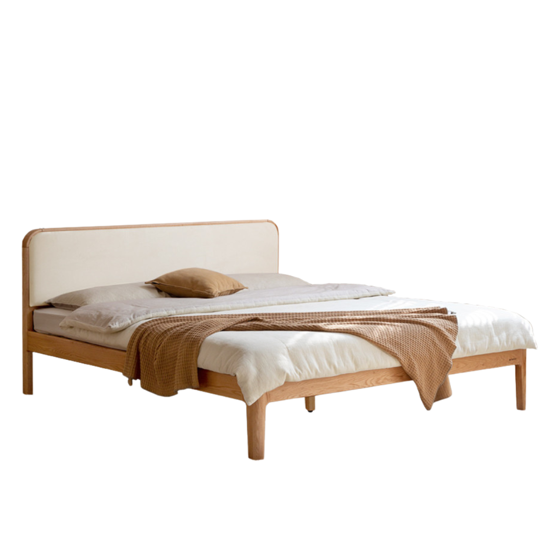 Oak, Rubber wood Solid Wood Bed Technology Fabric,Suede