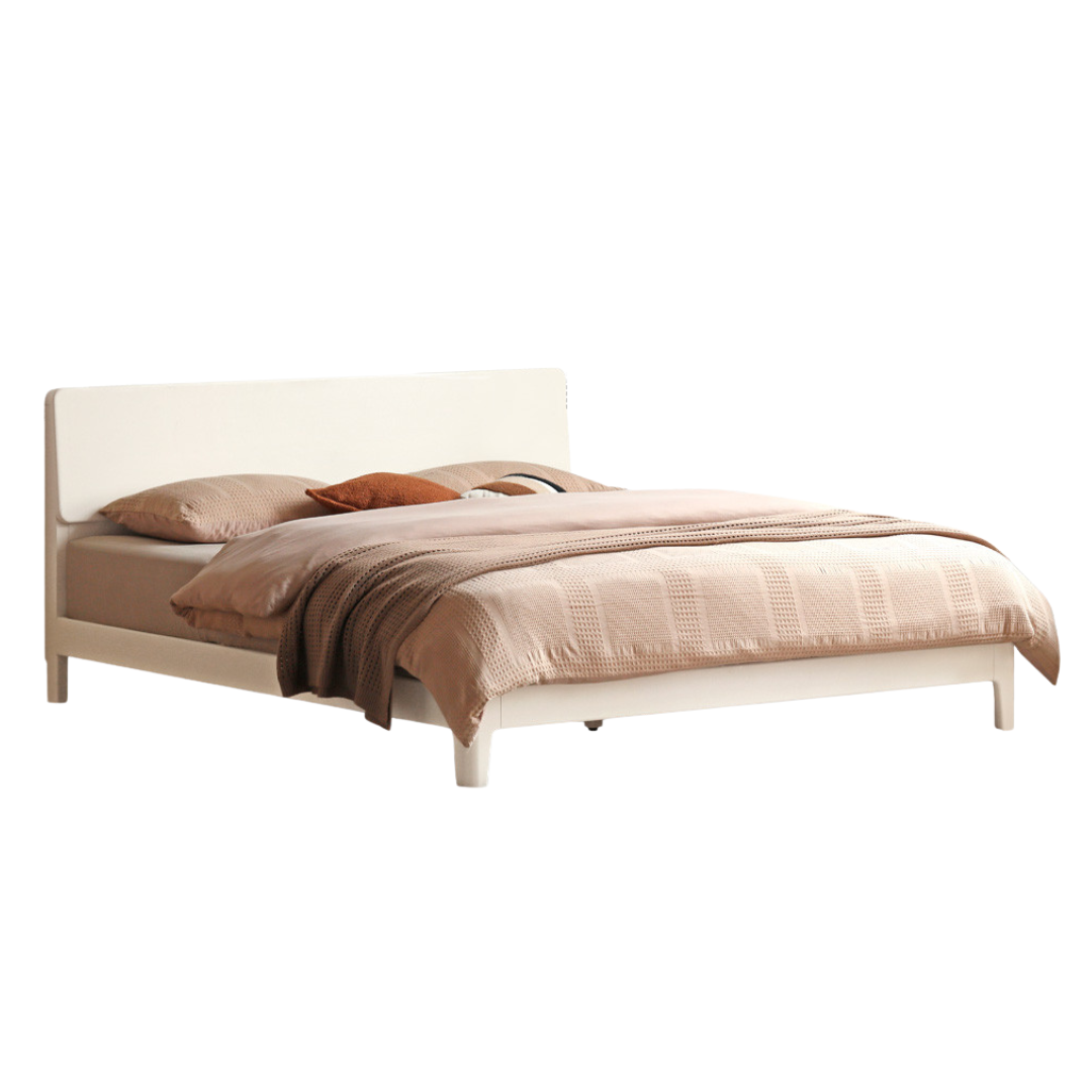 Rubberwood, Poplar solid wood bed modern simple cream style