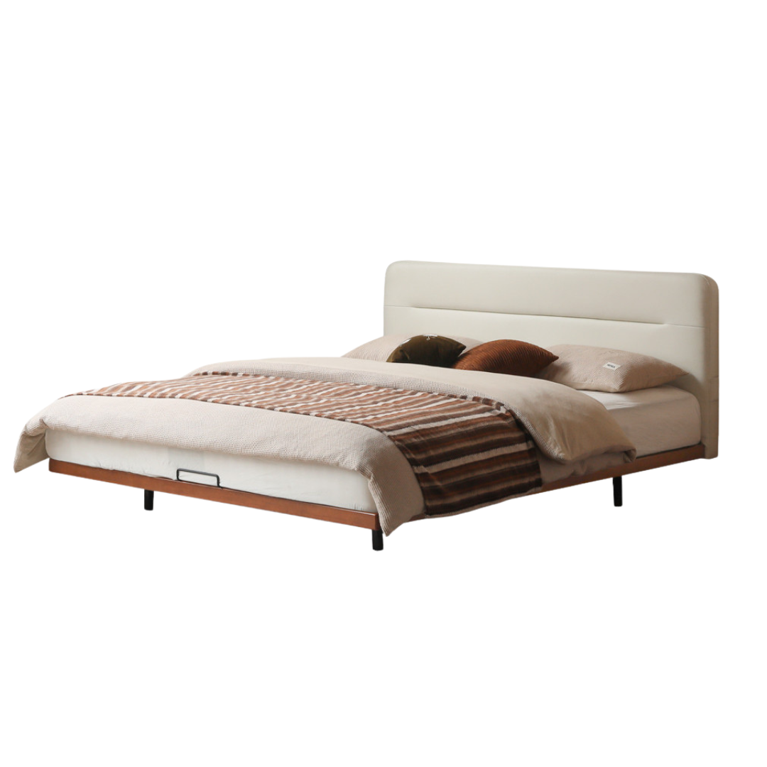 Poplar Solid Wood Floating Soft Bed, Vintage with Light