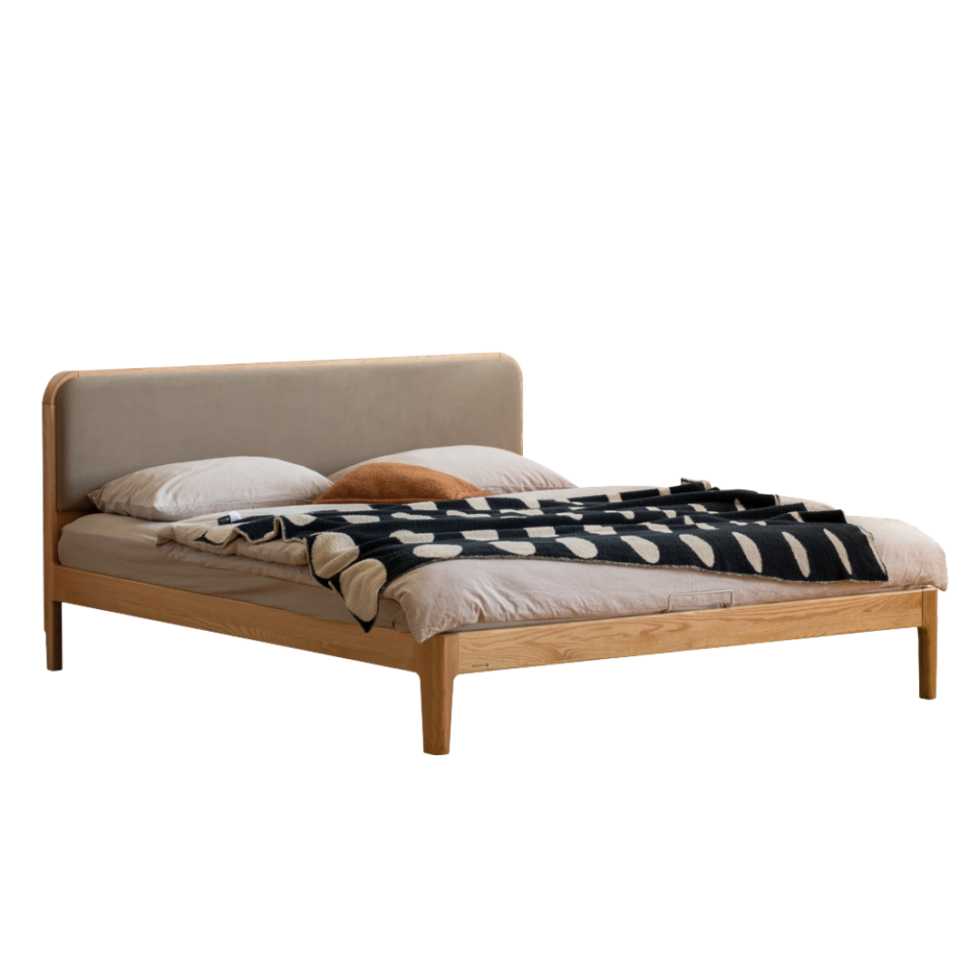 Oak Solid Wood Bed Technology Fabric,suede