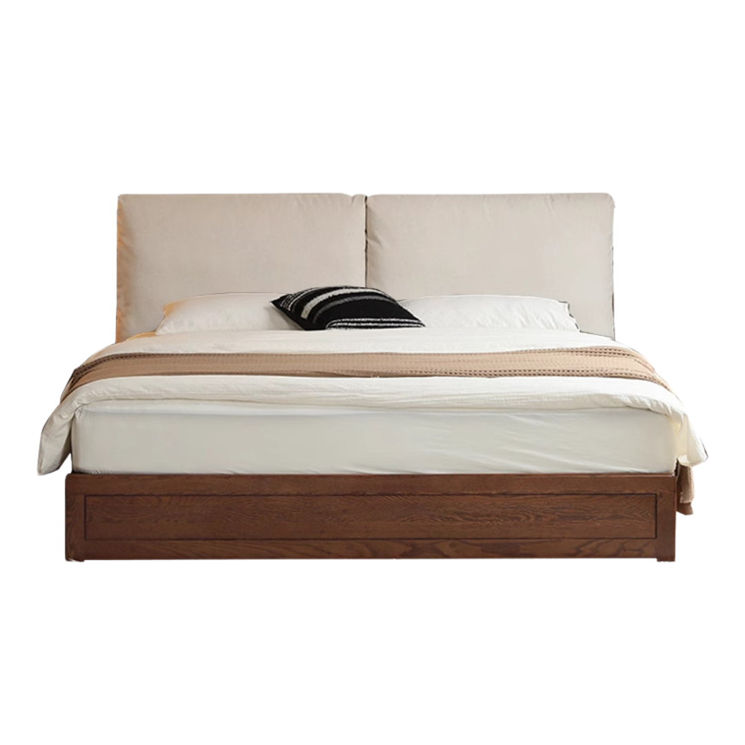 Oak Solid Wood Modern Simple Fabric Soft-Padded Box Bed