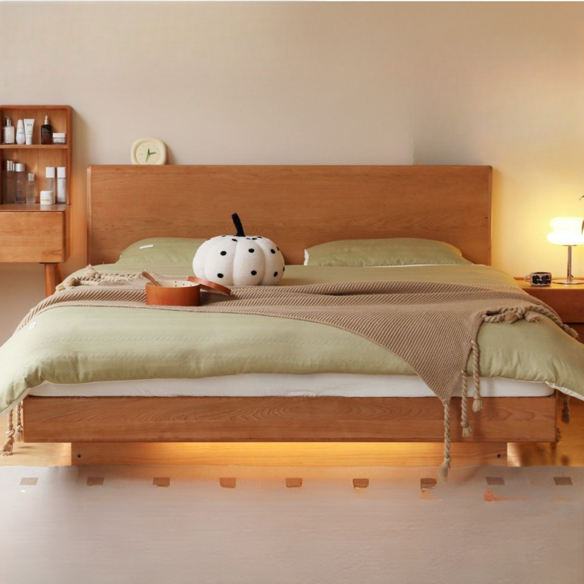 Cherry Solid Wood Night Light Suspended Box Bed