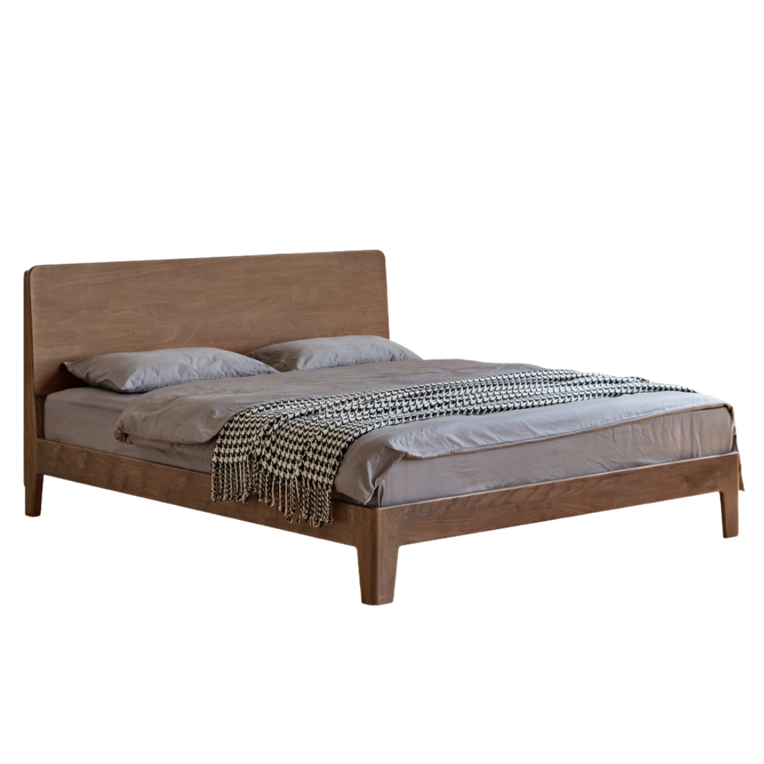 Black Walnut, Golden Sandalwood Solid Wood Italian Style Light Luxury Bed