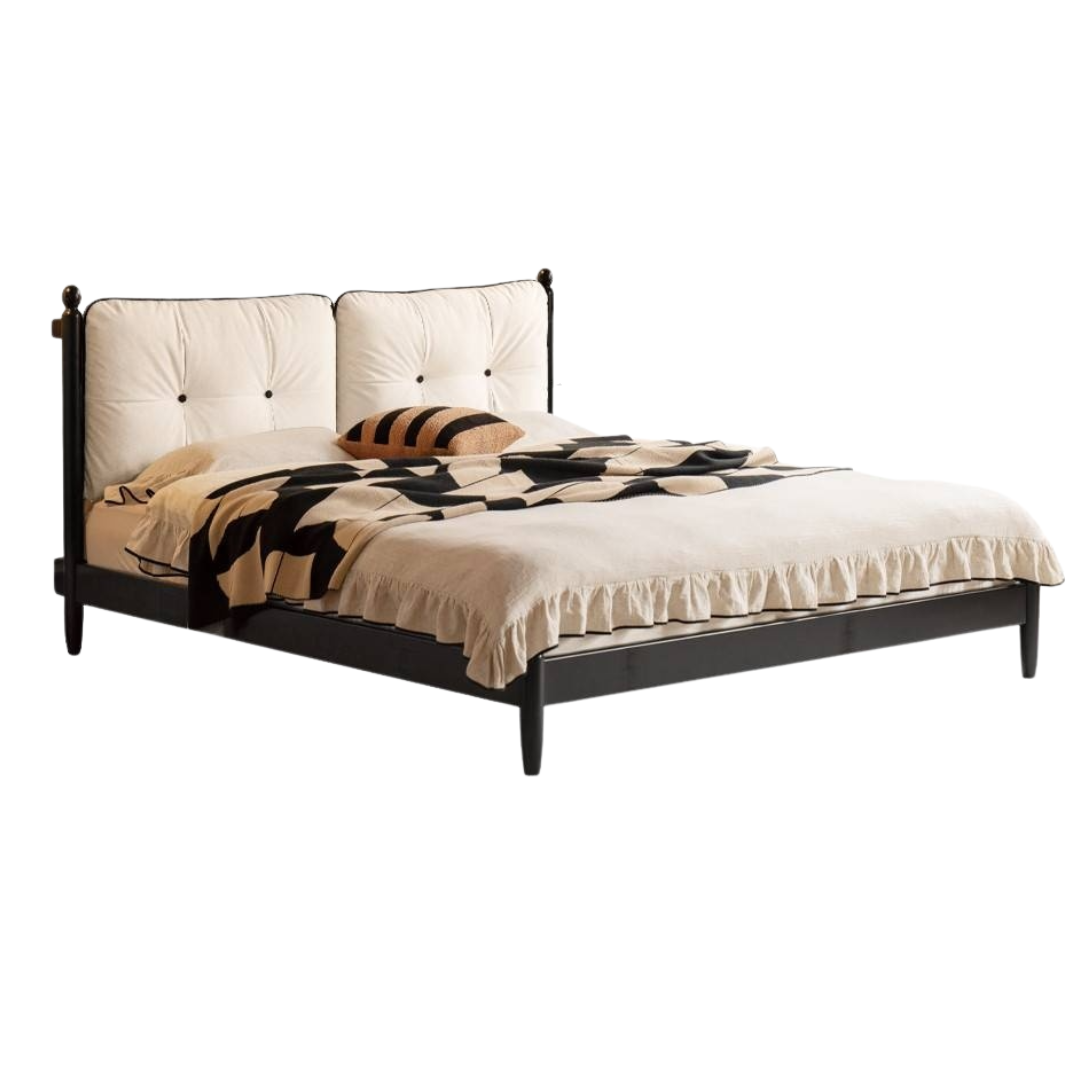 Rubberwood Solid Wood  French Retro Soft Bed