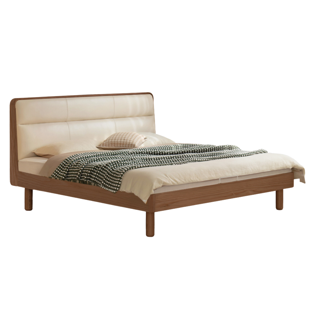 Oak, Ash Solid Wood Genuine Leather Soft Bed