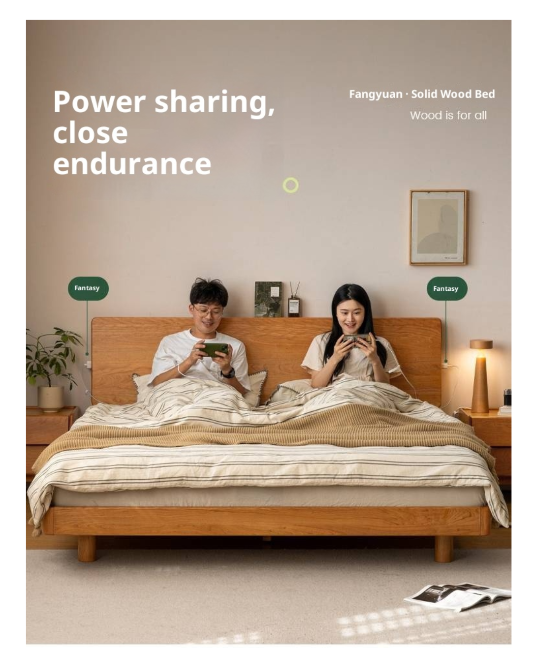 Cherry Solid Wood with Light Floating Bed Retro Simple