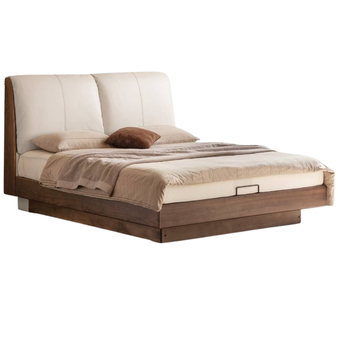 Black Walnut Solid Wood Italian Luxury Leather Bed