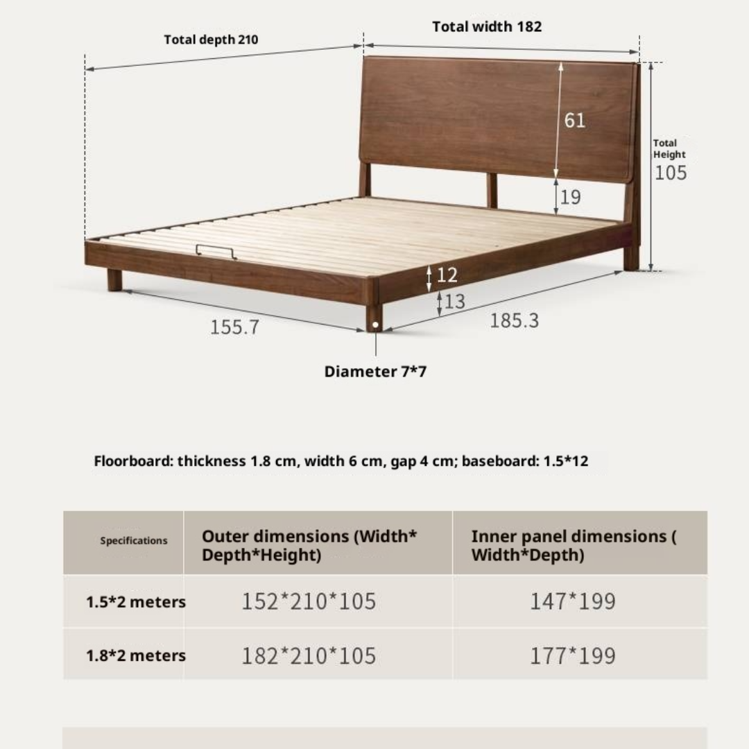 Black Walnut Solid Wood Modern Minimalist Large Bed