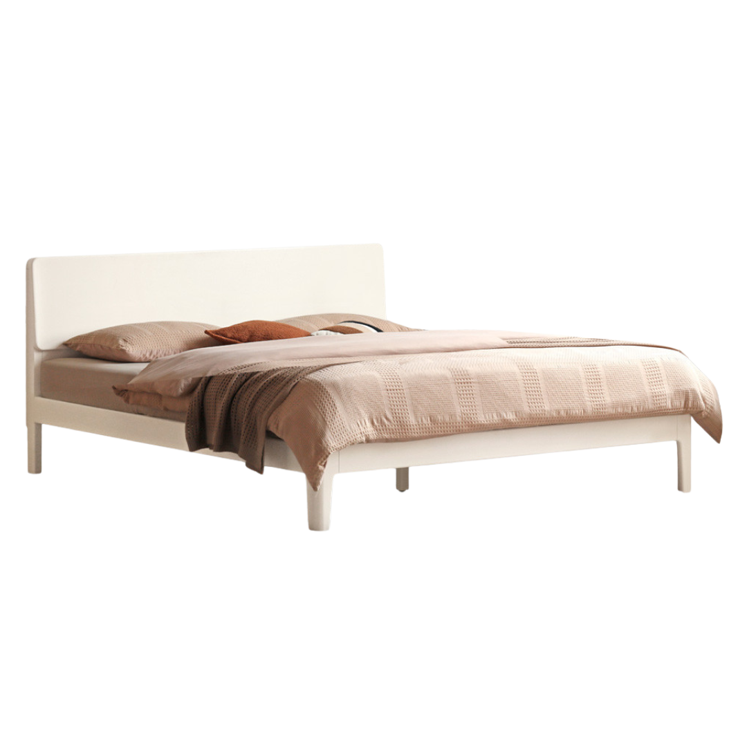 Rubberwood, Poplar solid wood bed modern simple cream style
