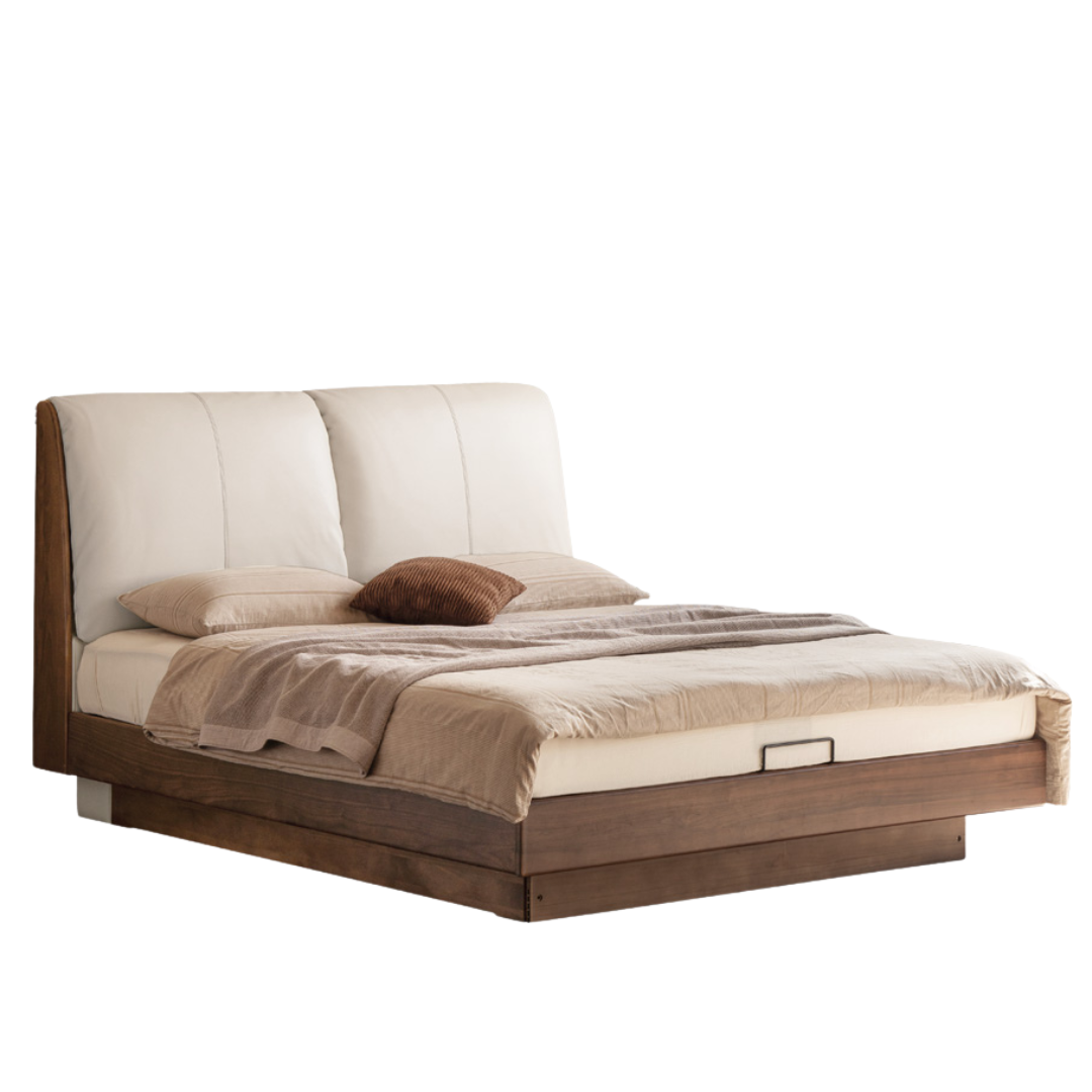 Black Walnut Solid Wood Genuine Leather Soft Bed Italian Light Luxury