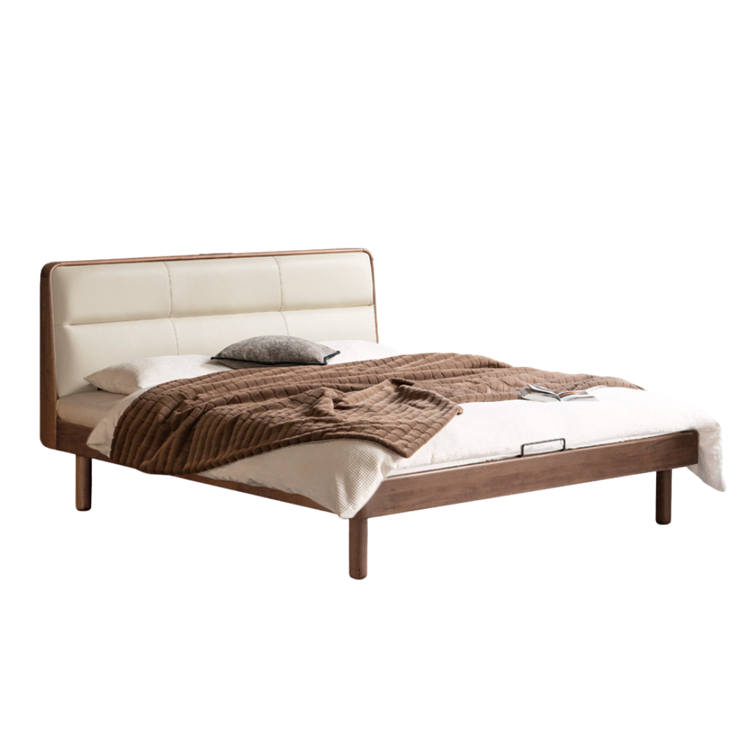 Black Walnut, Teak Solid Wood Luxury Genuine Leather Bed