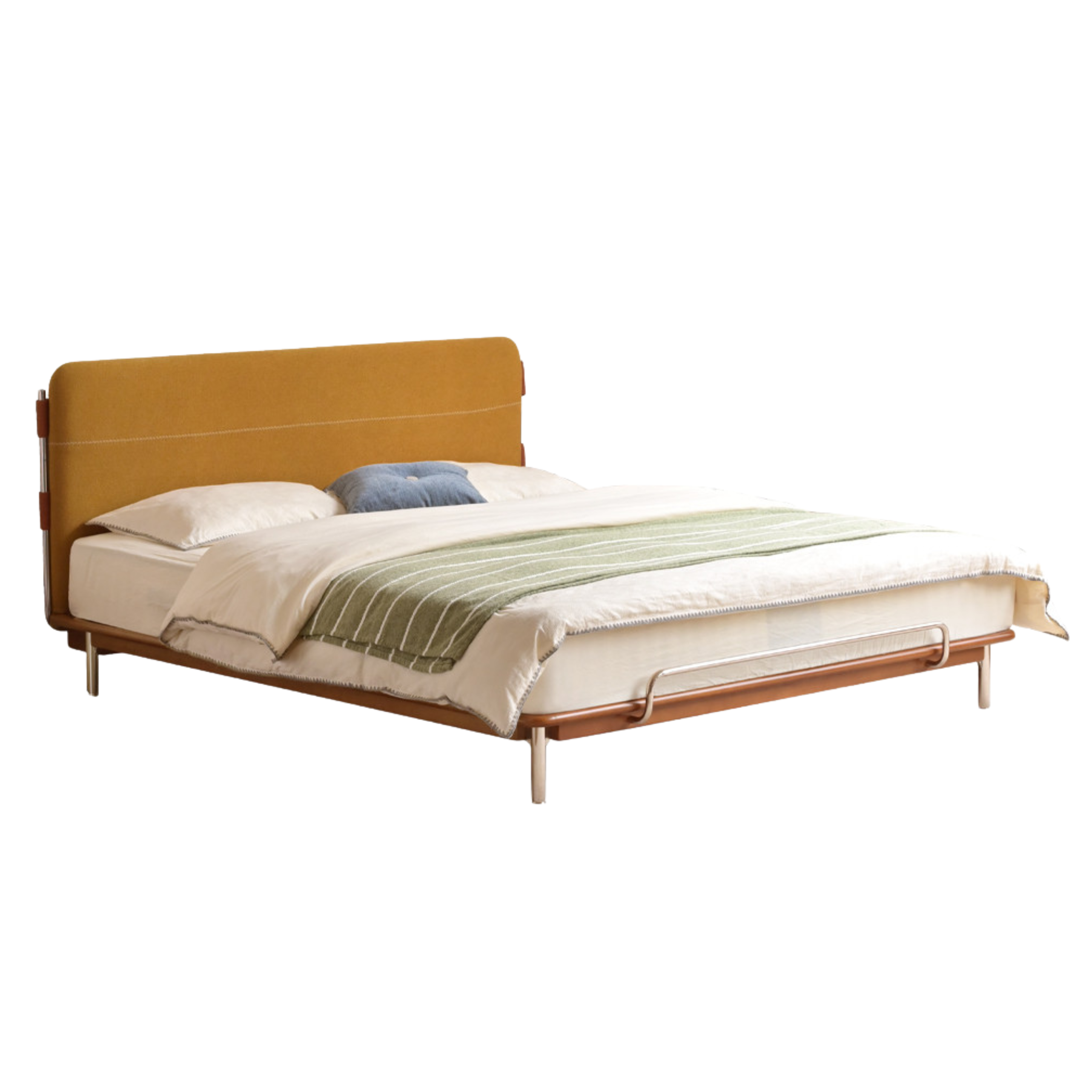 Poplar Solid Wood Soft Back Fabric Chenille Bed Bauhaus Style