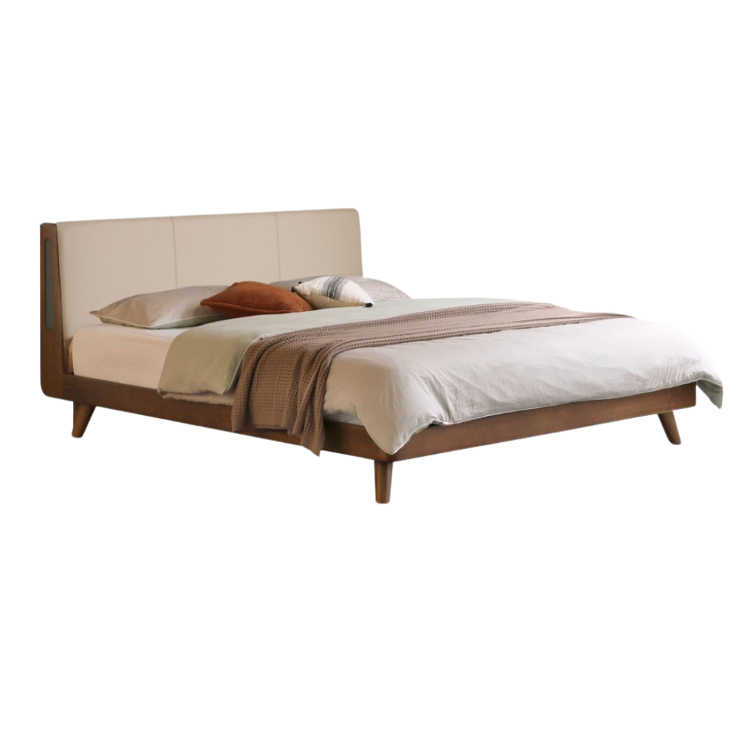 Black Walnut Solid Wood Genuine Leather Upholstered Bed
