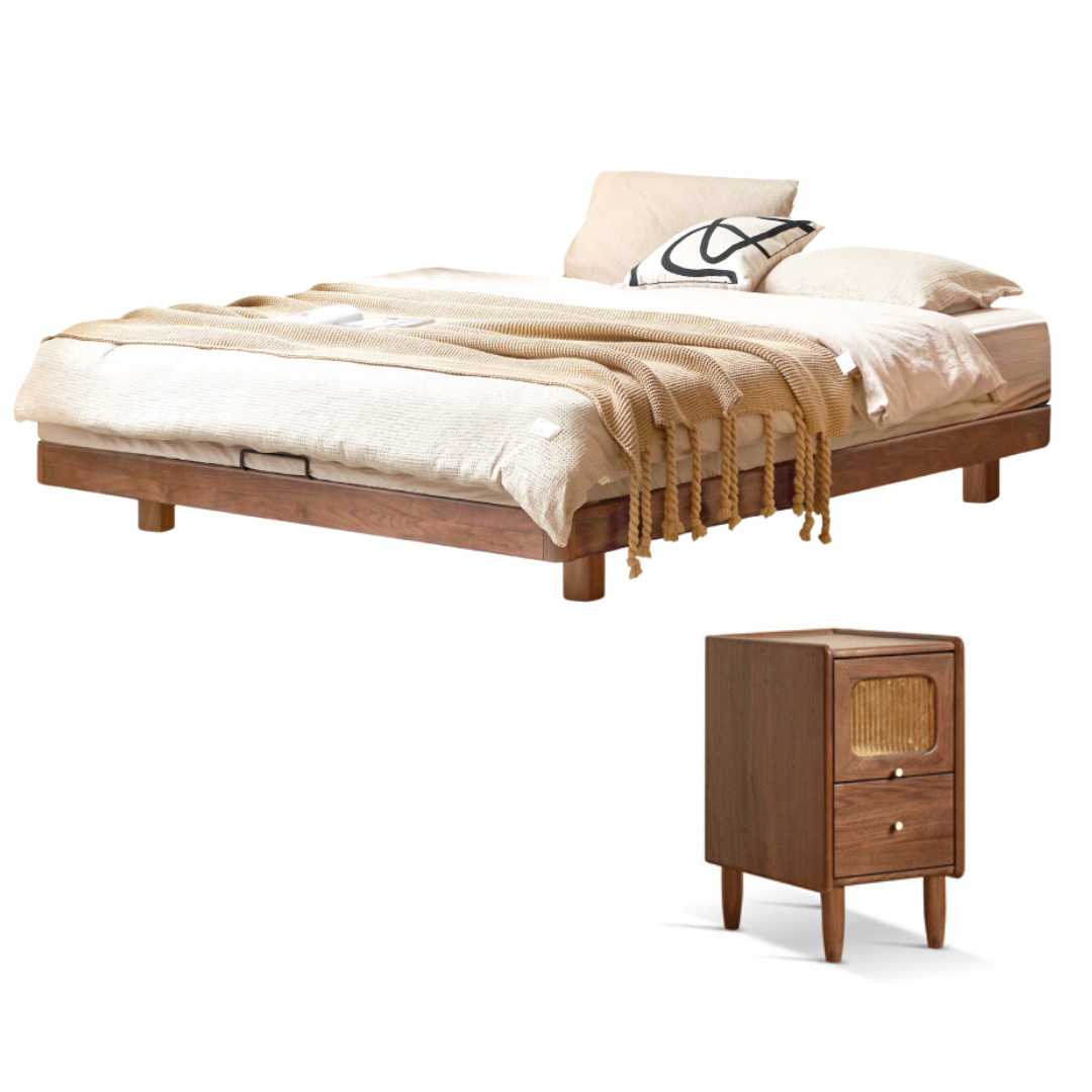 Black Walnut Solid Wood Platform Bed, Headboard-Free Bed