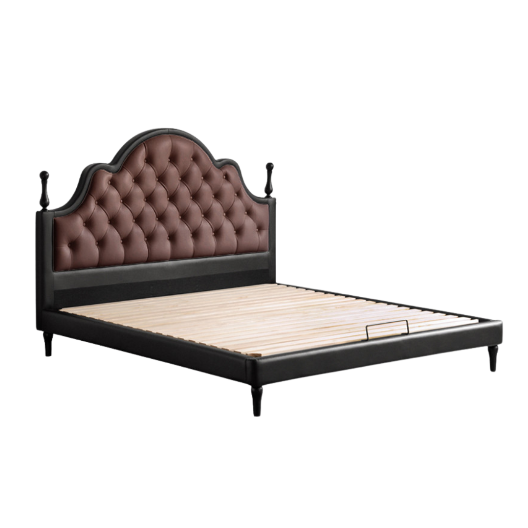 Genuine Leather Elegant Soft Backrest Bed, French Retro