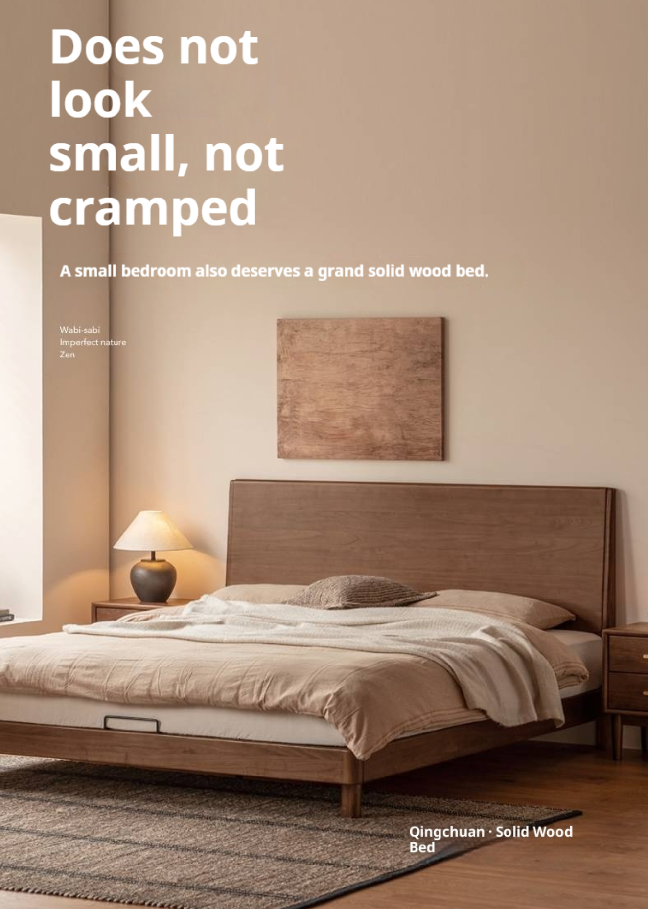 Black Walnut Solid Wood Modern Minimalist Large Bed