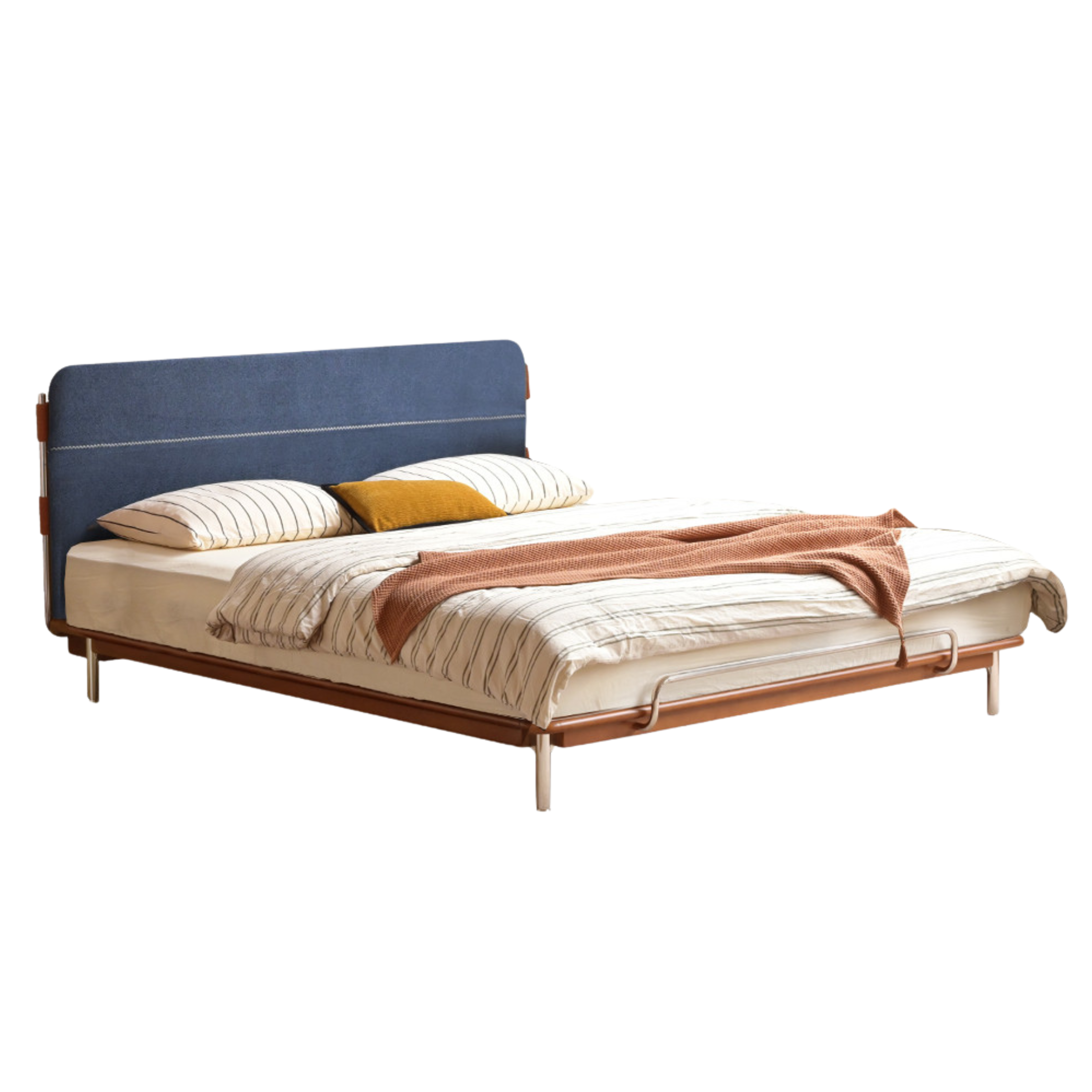 Poplar Solid Wood Soft Back Fabric Chenille Bed Bauhaus Style