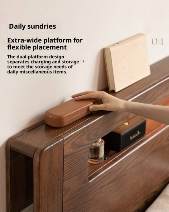 Oak Solid Wood Modern Minimalist Multifunctional with Light Box Bed