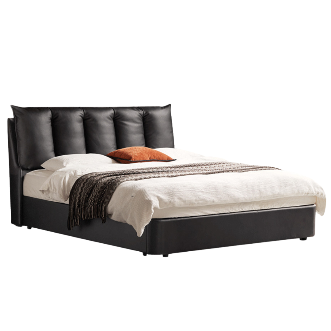 Genuine Leather Black Light Luxury Box Bed