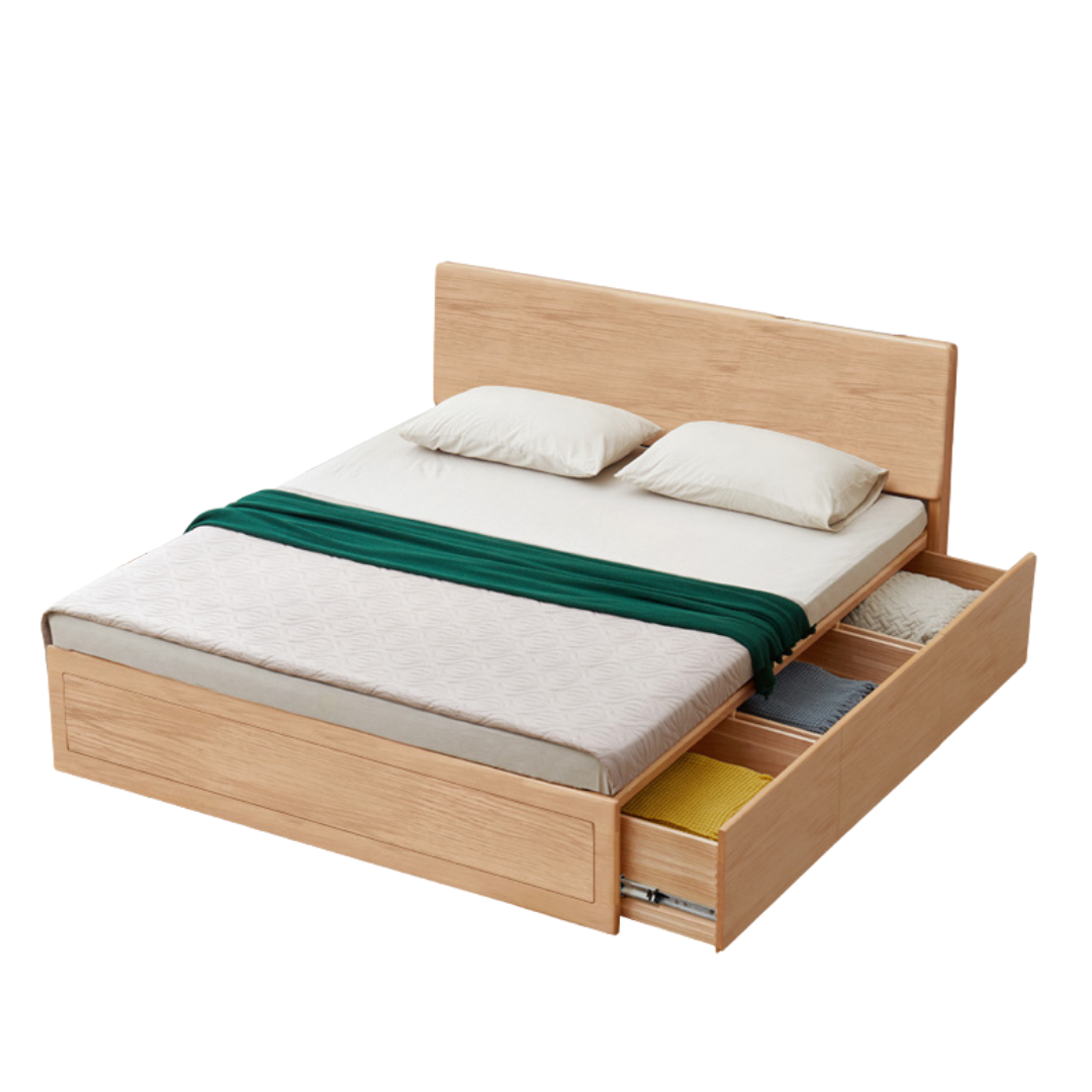 Ash, Oak, Black Walnut Solid Wood Box Bed Modern