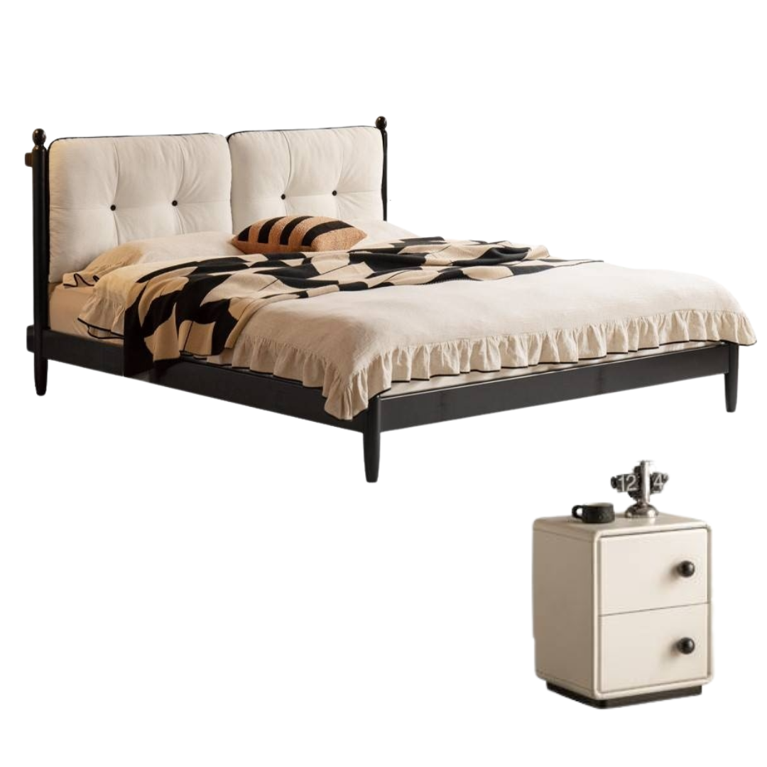 Rubberwood Solid Wood  French Retro Soft Bed
